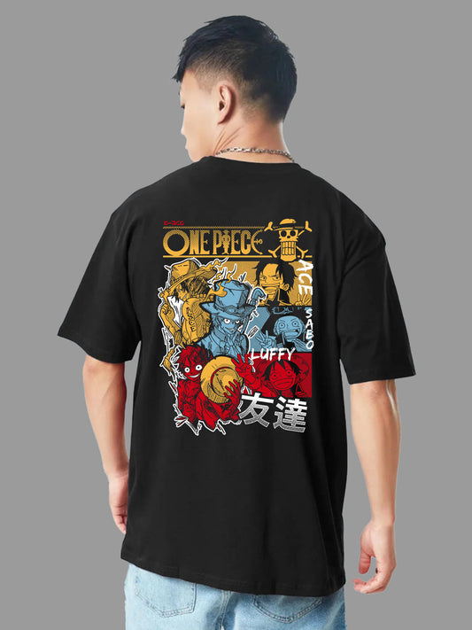 Broon Men Black Printed Oversize Round Neck T-Shirt