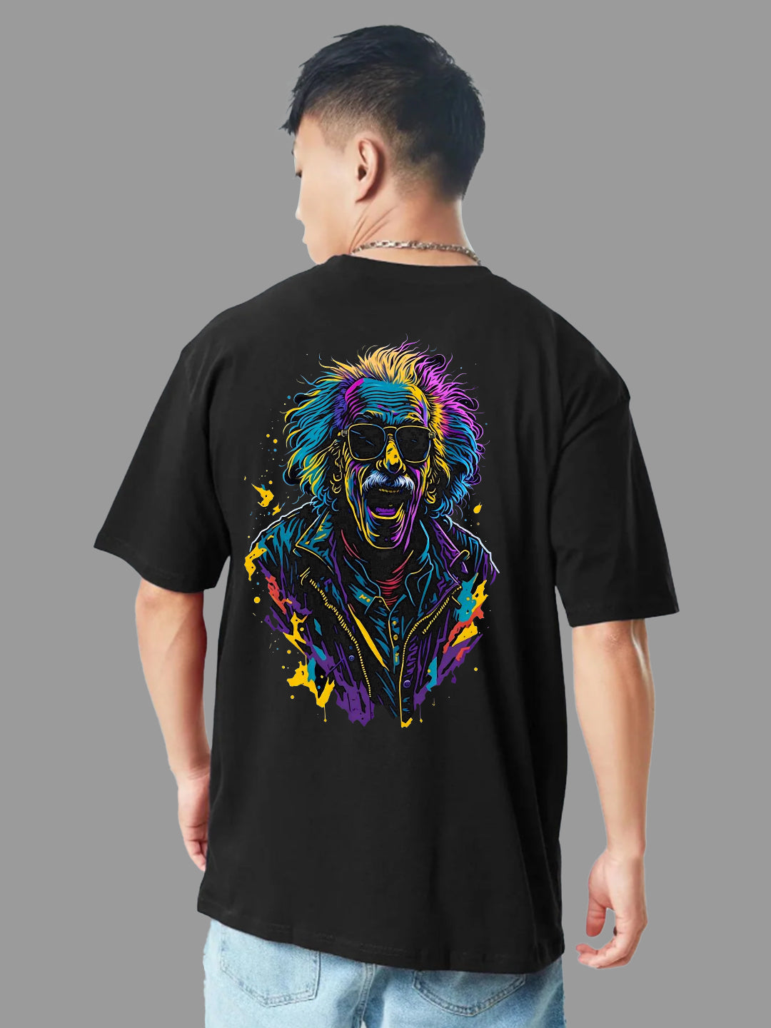 Broon Men Black Printed Oversize Round Neck T-Shirt