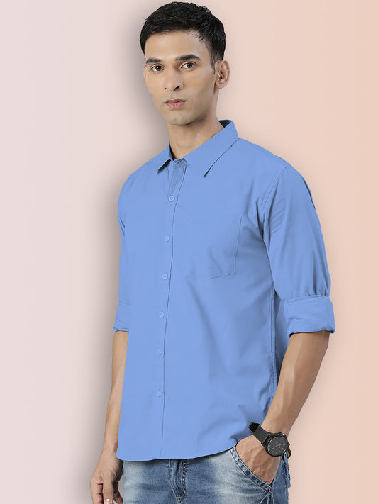 BROON Men Sky Blue Printed Full Sleeve Casual Shirt