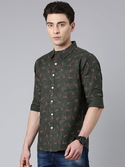 Dark Green printed Pure Cotton Full Sleeve Shirt