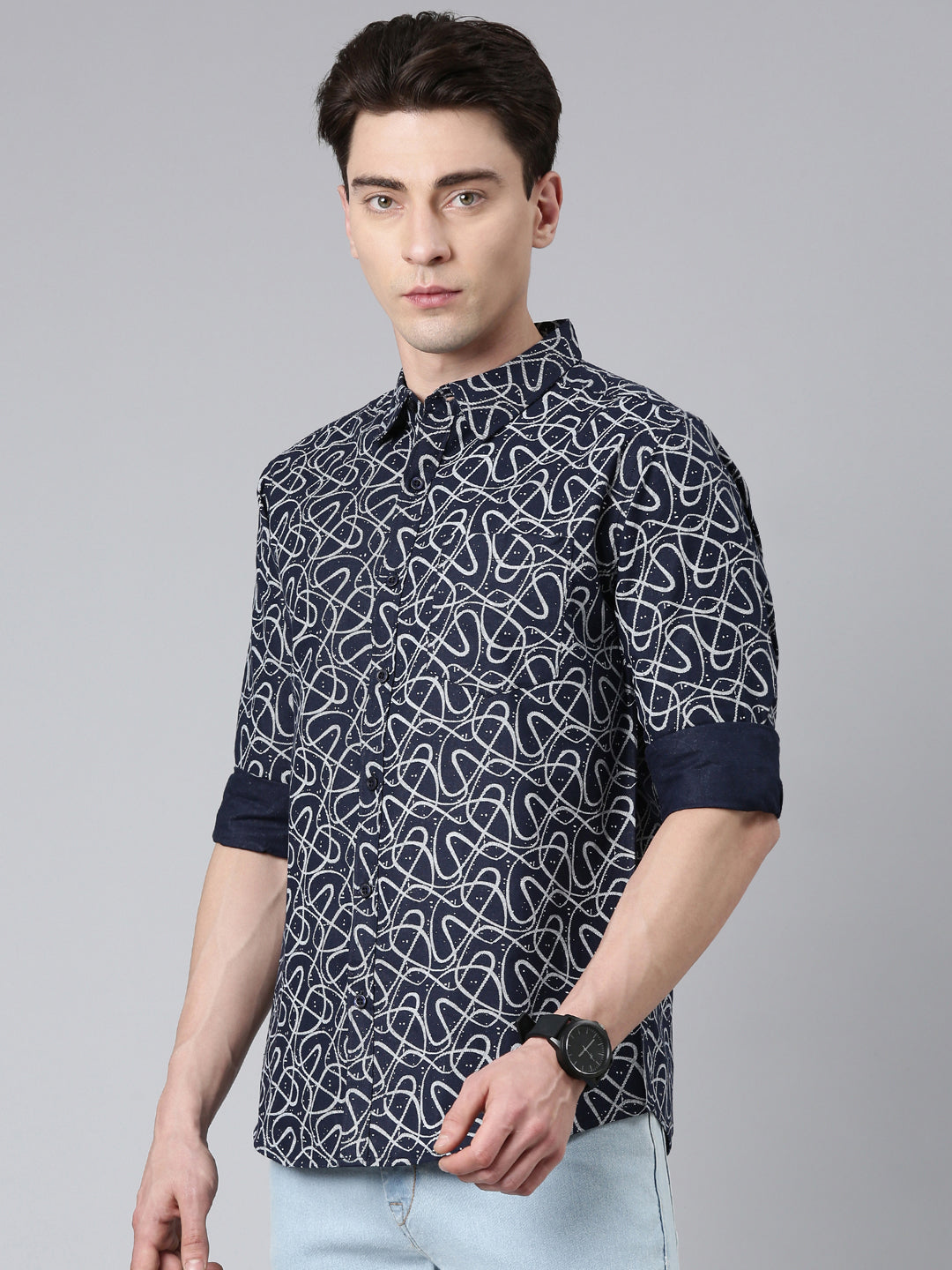 Navy printed Pure Cotton Full Sleeve Shirt