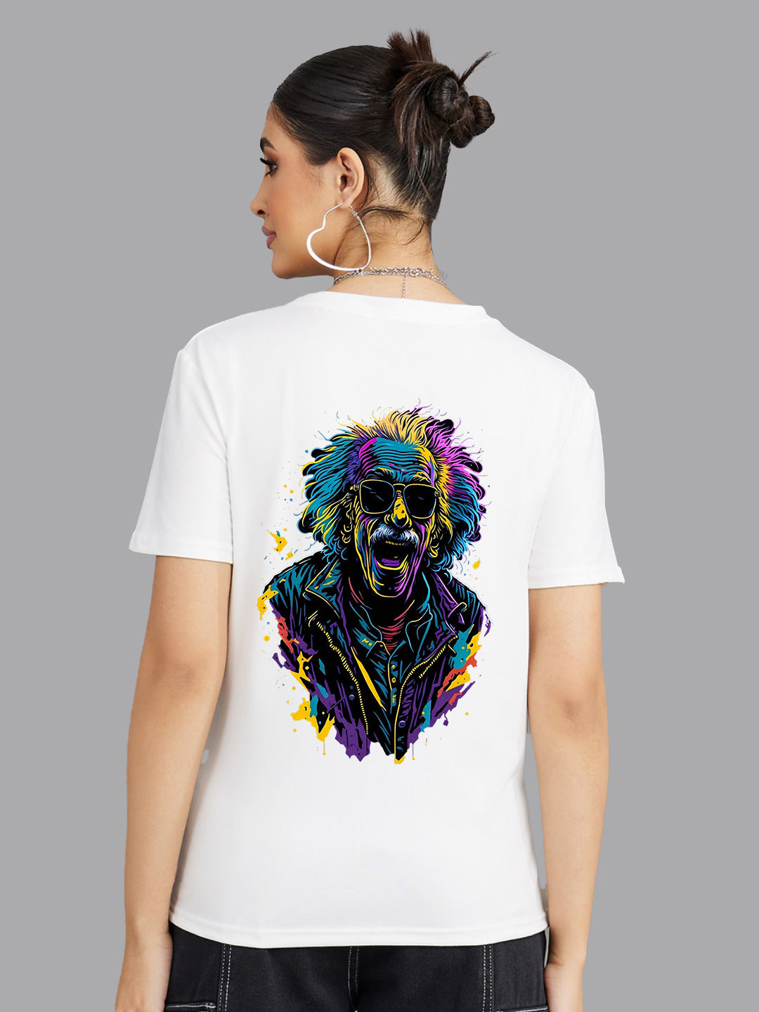 Broon Women Printed Round Neck White T-Shirt