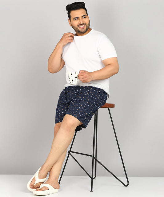 Men Plus Size Navy Blue and Yellow Printed Boxer