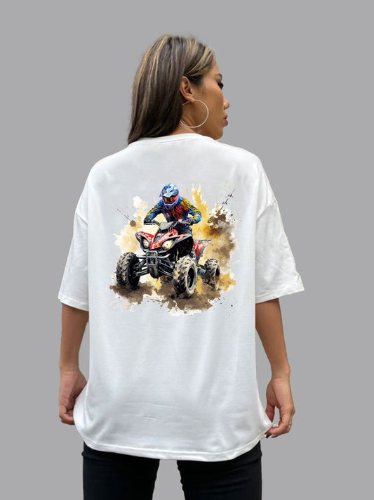 Broon Women Printed Oversize Round Neck White T-Shirt