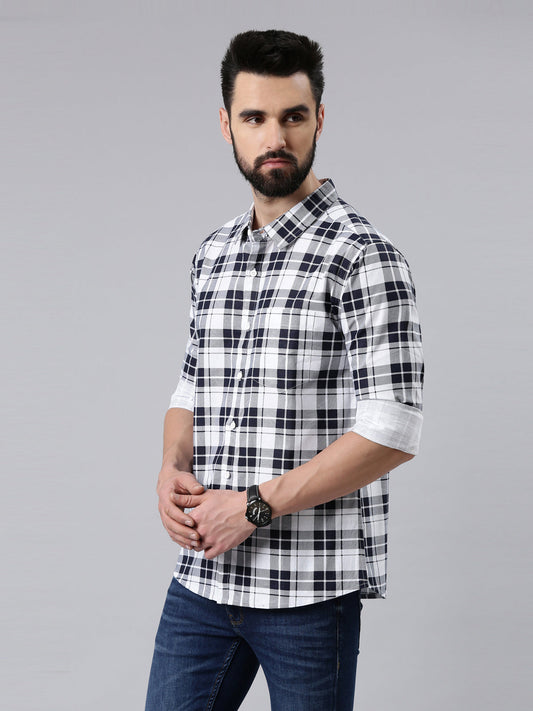 Black Checked Pure Cotton Casual Full Sleeve Shirt
