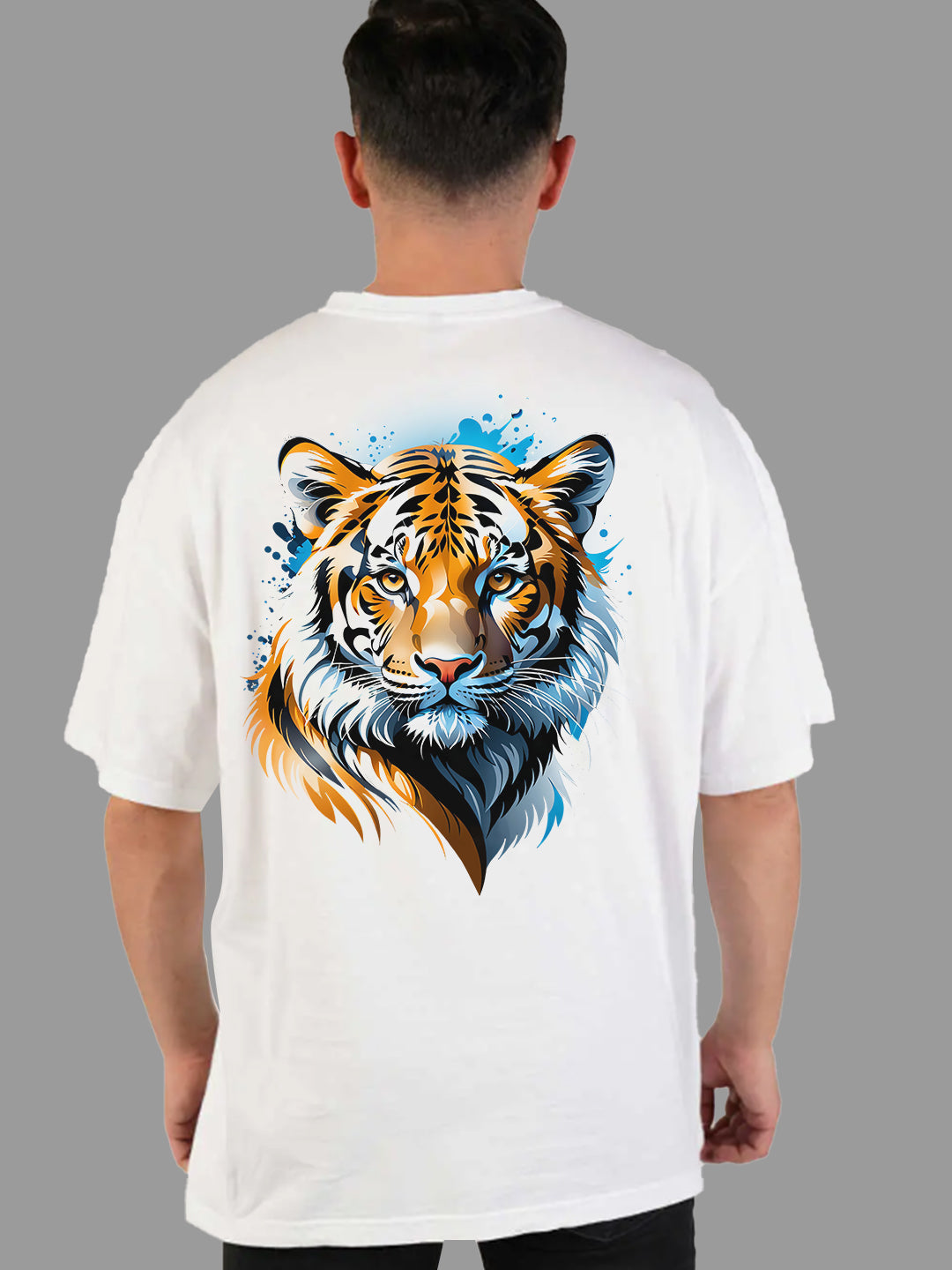 Broon Men White Printed Oversize Round Neck T-Shirt