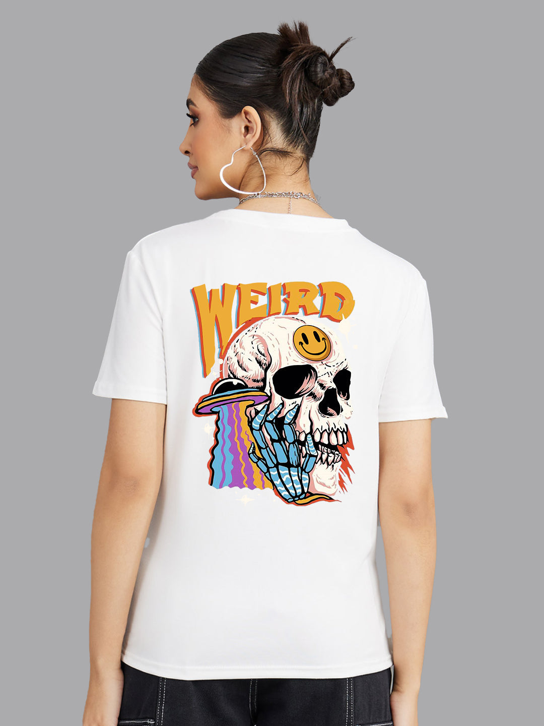 Broon Women Printed Round Neck White T-Shirt