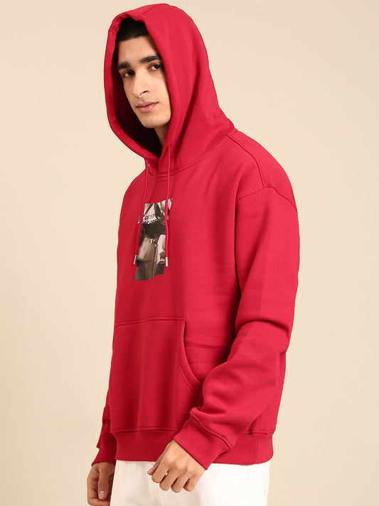 Men Printed Full Sleeve Hooded Sweatshirt
