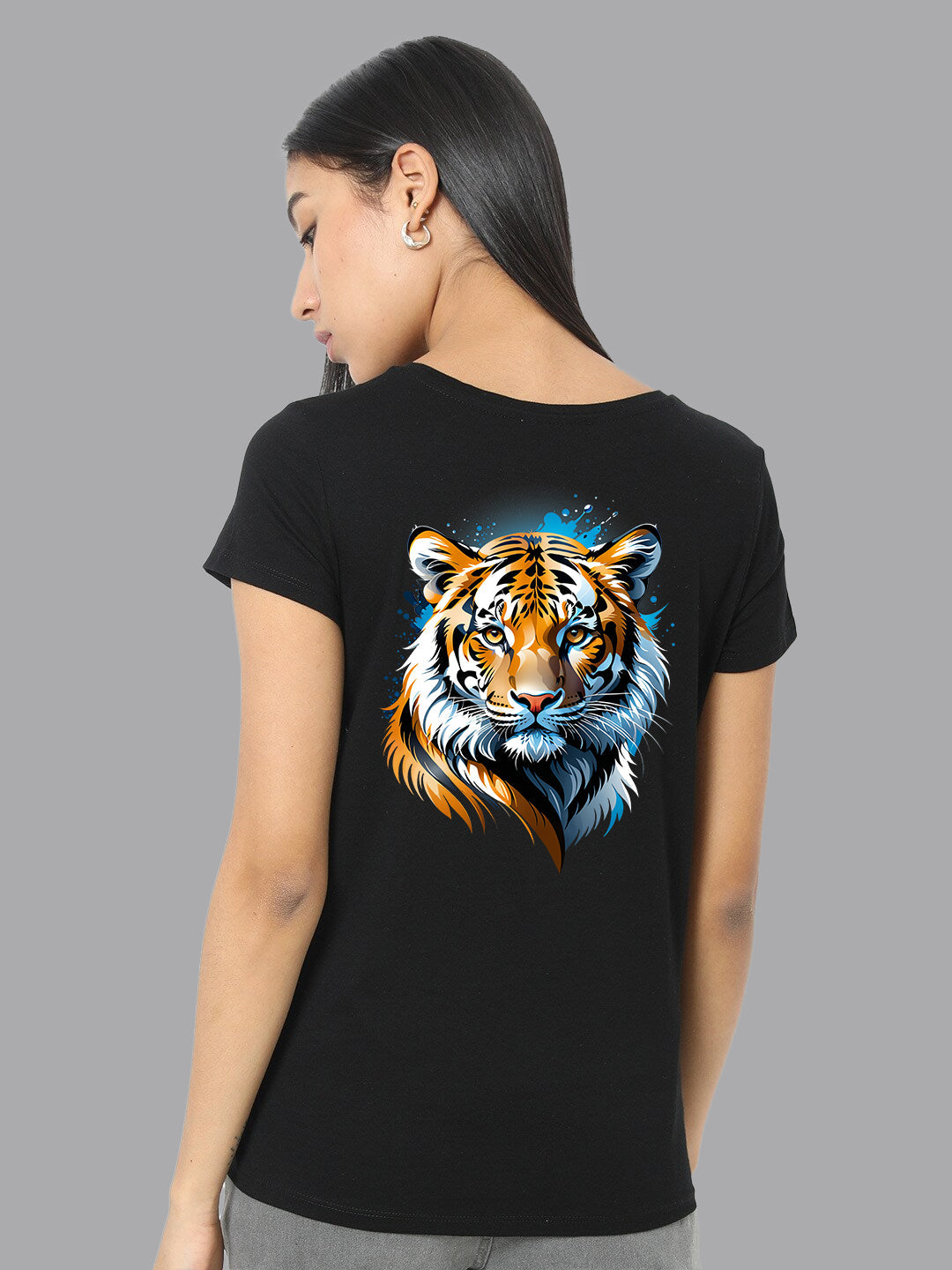 Broon Women Printed Round Neck Black T-Shirt