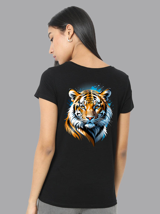 Broon Women Printed Round Neck Black T-Shirt