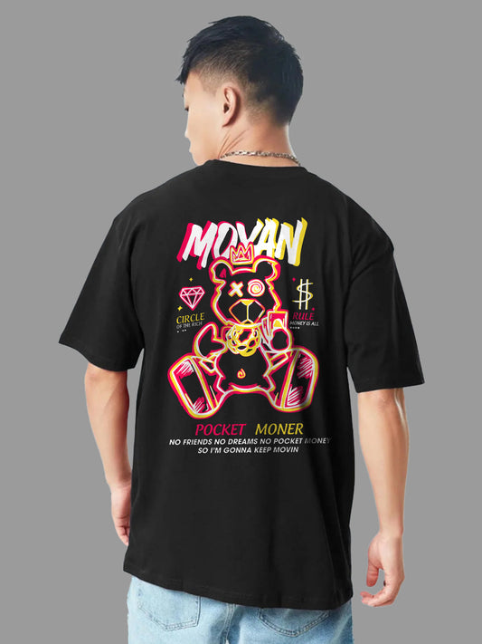 Broon Men Black Printed Oversize Round Neck T-Shirt