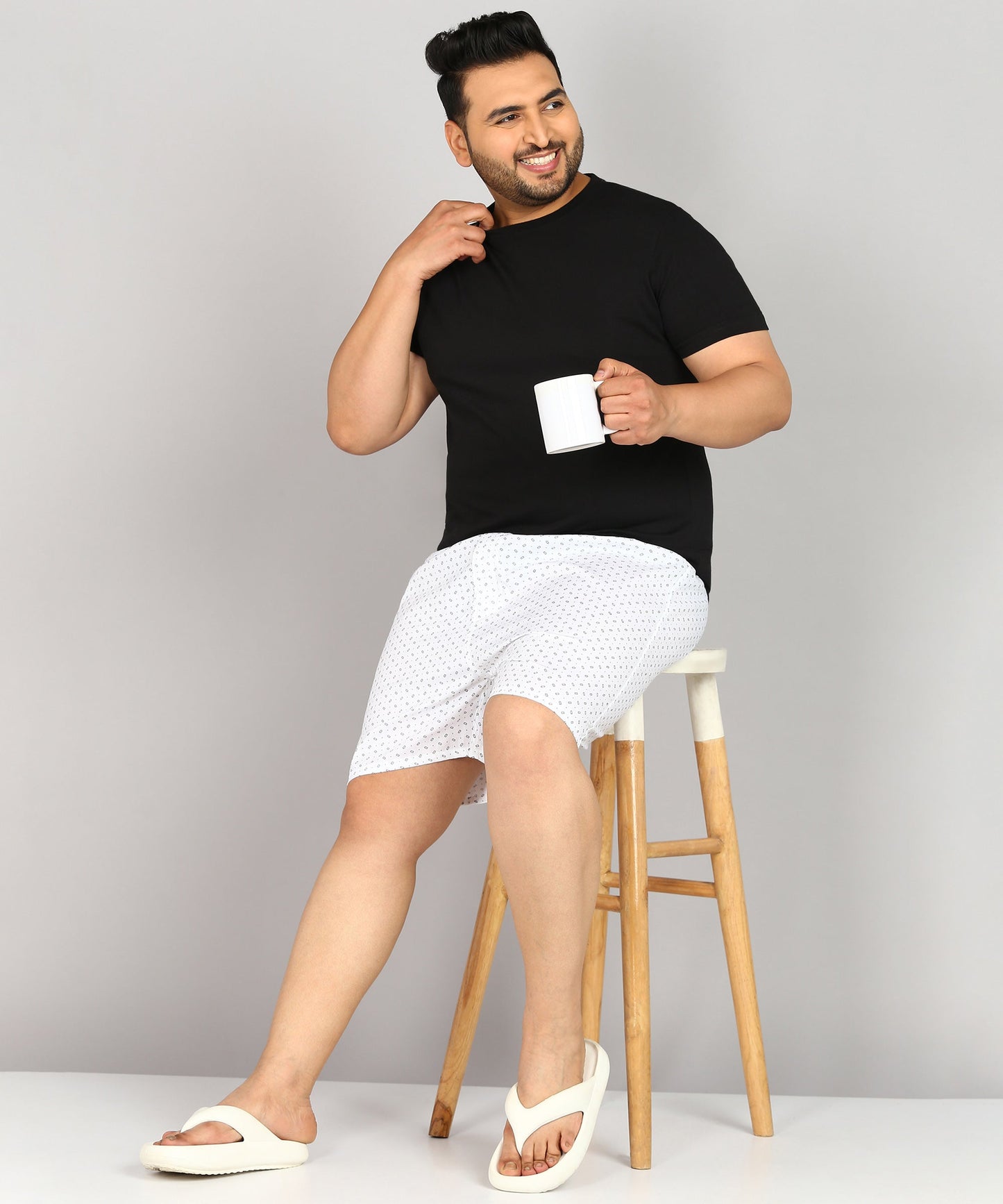 Men Plus Size White Printed Boxer