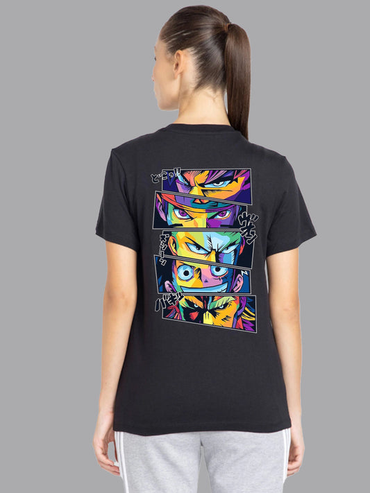 Broon Women Printed Round Neck Black T-Shirt