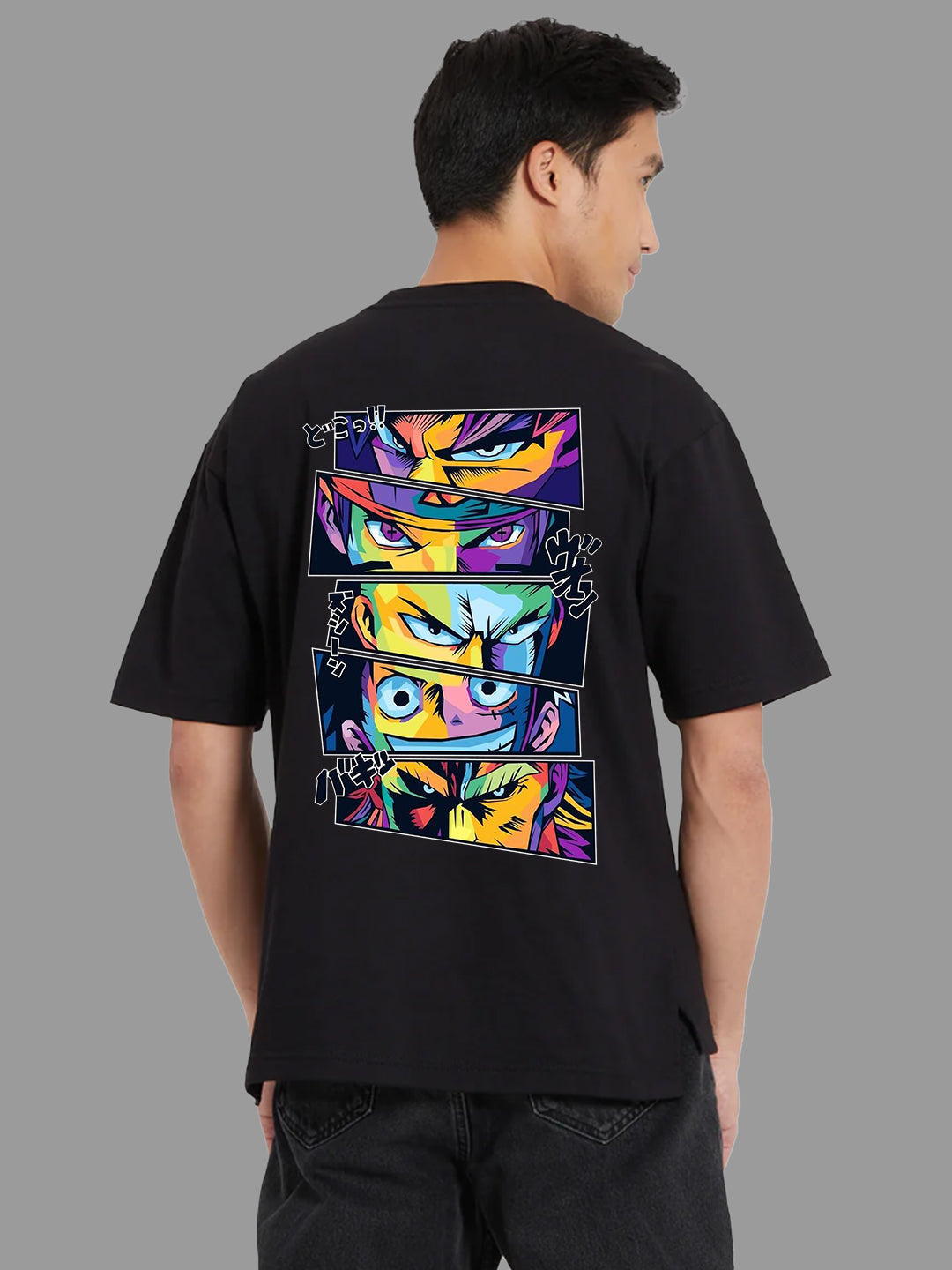 Broon Men Black Printed Oversize Round Neck T-Shirt