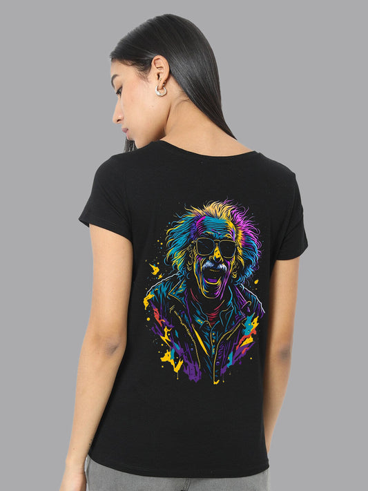 Broon Women Printed Round Neck Black T-Shirt