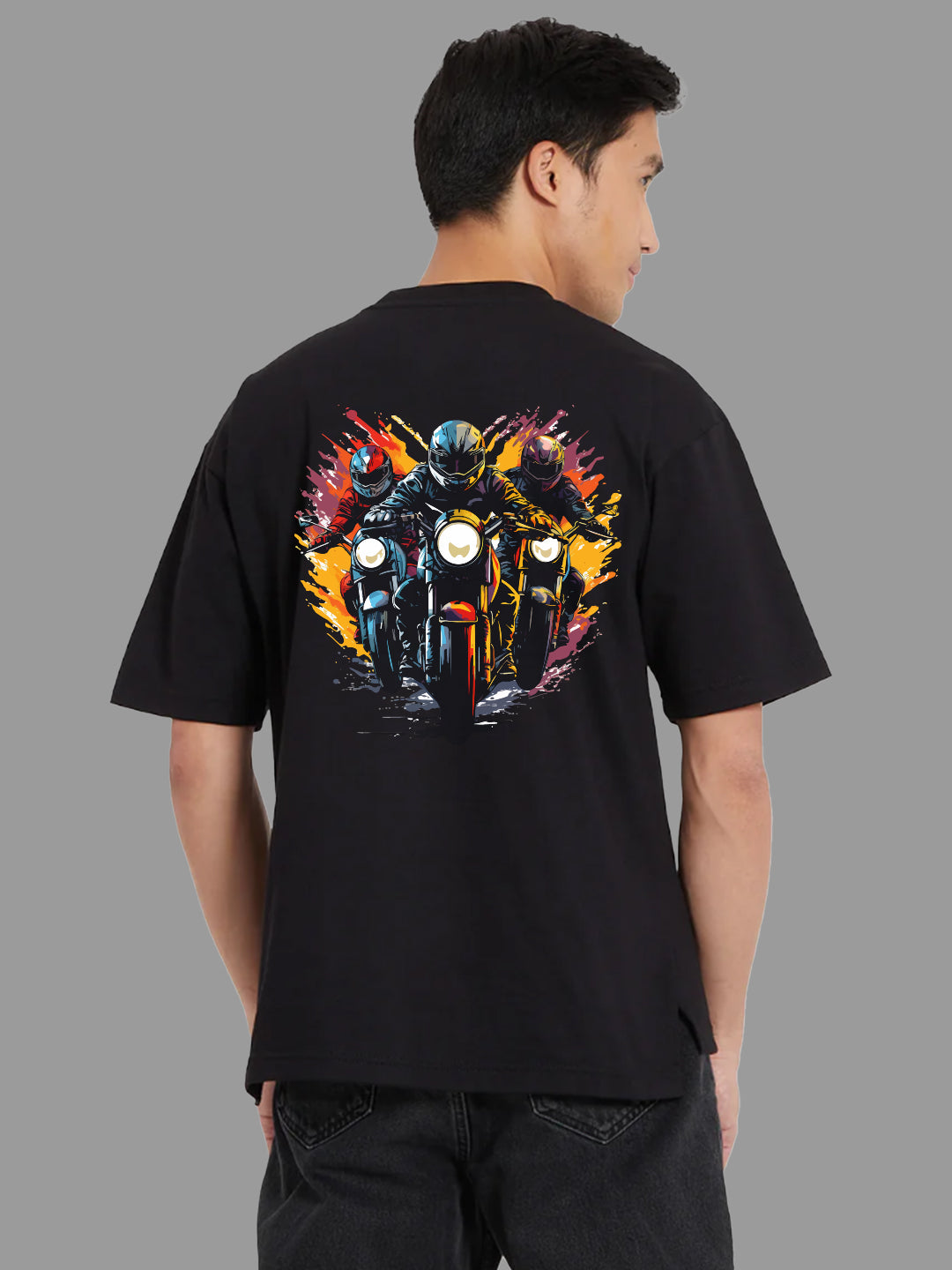 Broon Men Black Printed Oversize Round Neck T-Shirt