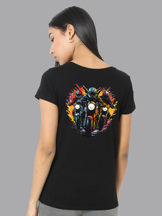 Broon Women Printed Round Neck Black T-Shirt