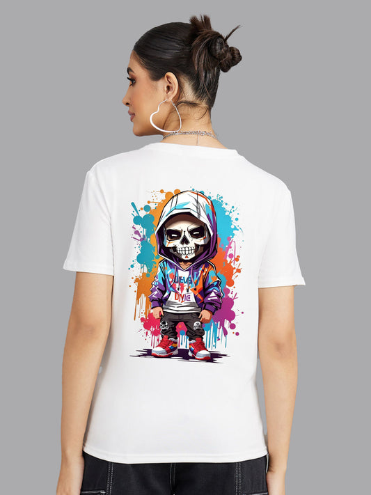 Broon Women Printed Round Neck White T-Shirt