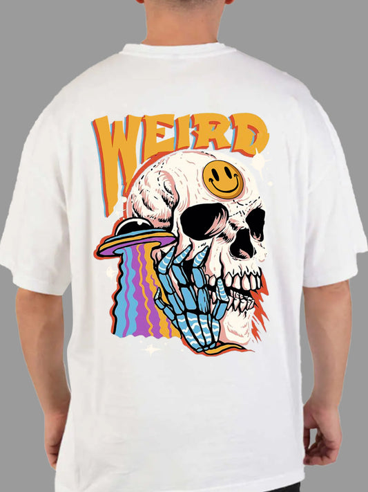 Broon Men White Printed Oversize Round Neck T-Shirt