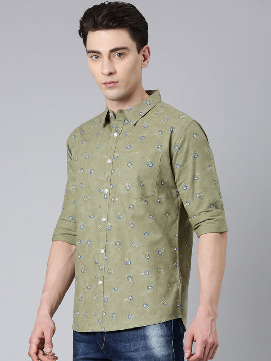 Green printed Pure Cotton Full Sleeve Shirt