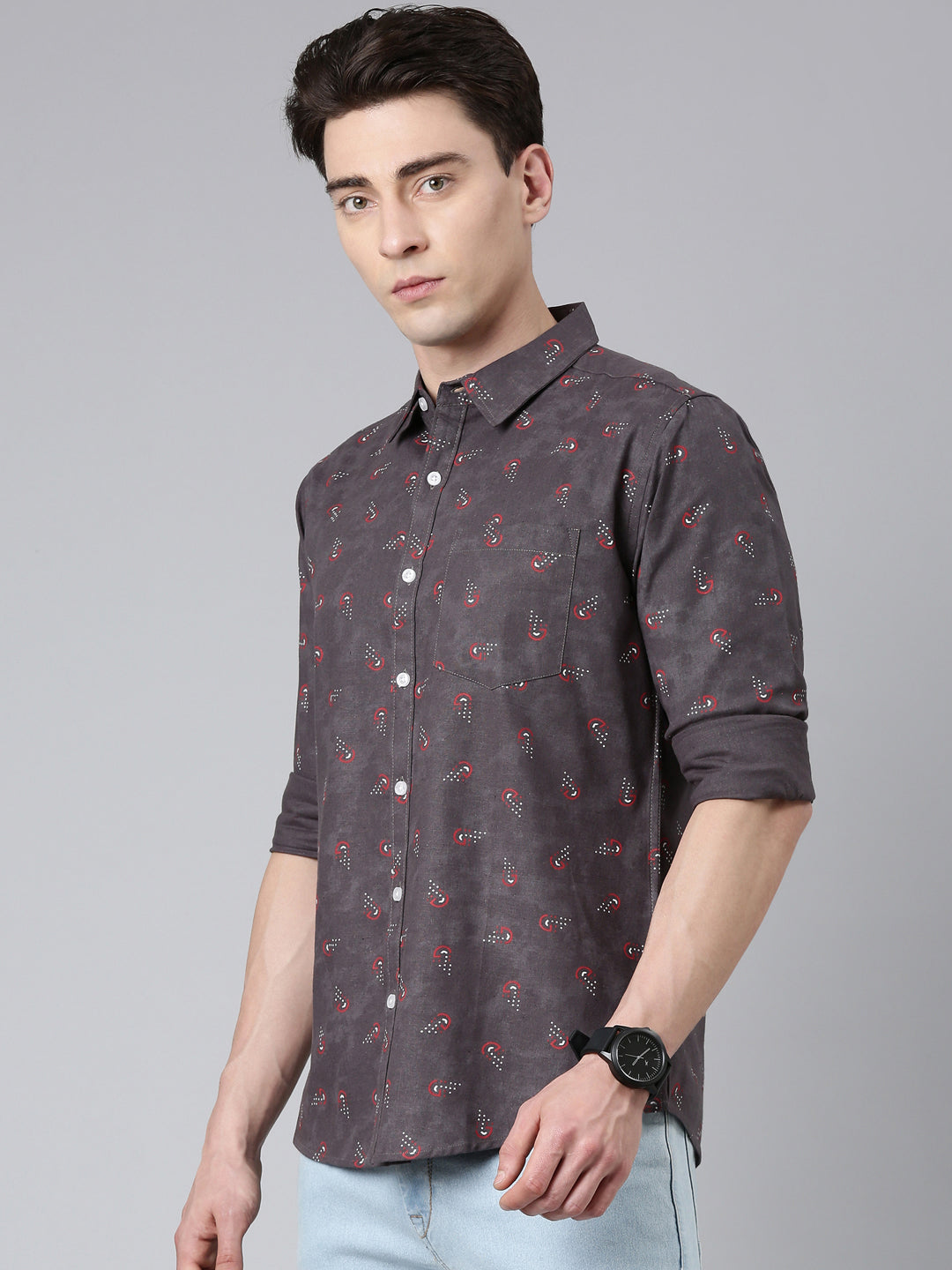 Grey printed Pure Cotton Full Sleeve Shirt