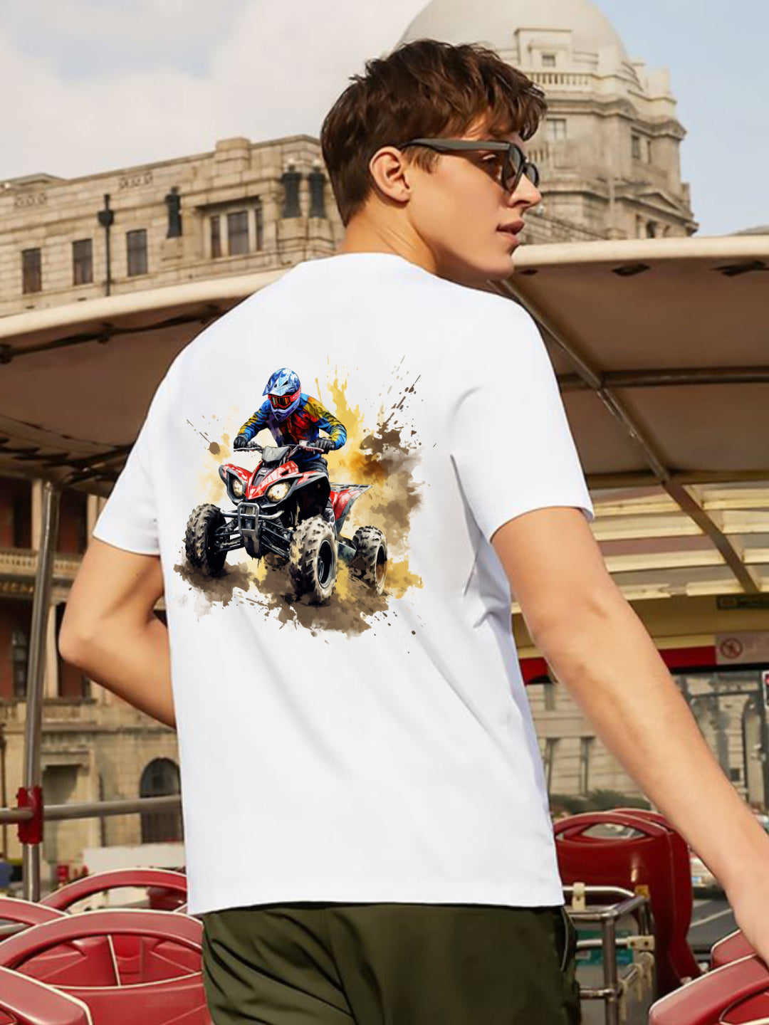 Broon Men White Printed Round Neck T-Shirt