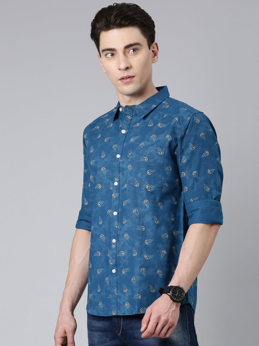 Blue printed Pure Cotton Full Sleeve Shirt