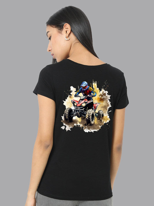 Broon Women Printed Round Neck Black T-Shirt