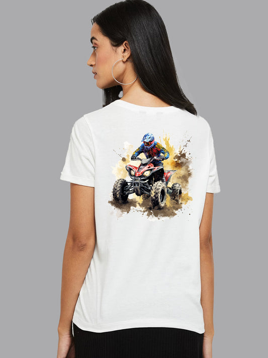 Broon Women Printed Round Neck White T-Shirt