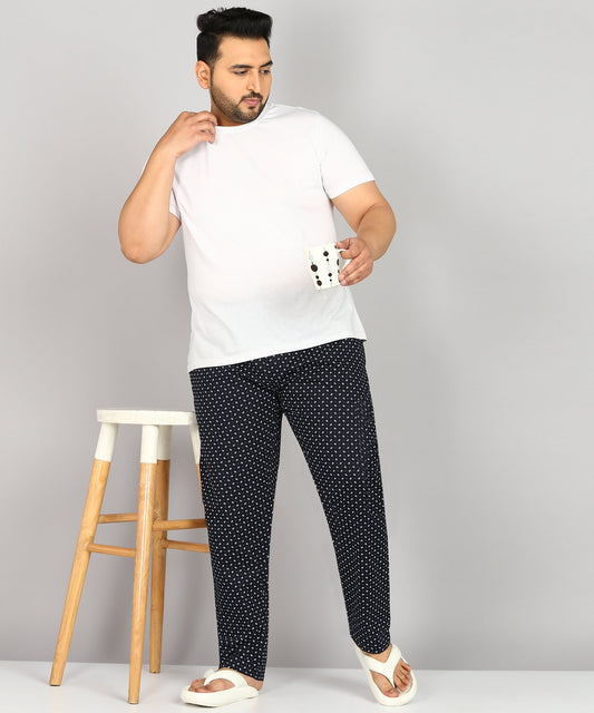 Men Plus Size Navy Blue Printed Pyjama