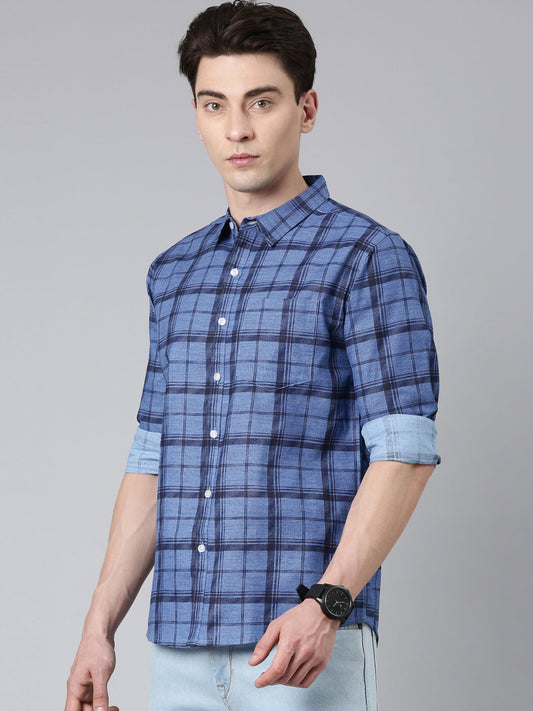 Blue Checkered Pure Cotton Full Sleeve Shirt