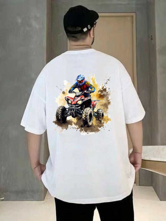 Broon Men White Printed Oversize Round Neck T-Shirt