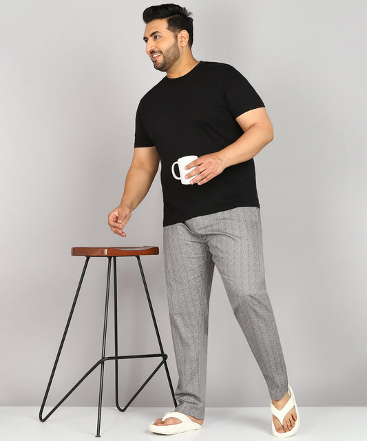 Men Plus Size Grey Printed Pyjama