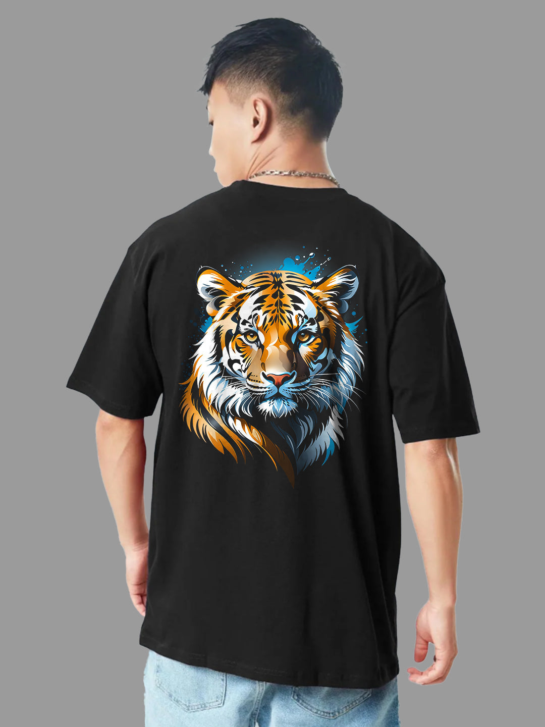 Broon Men Black Printed Oversize Round Neck T-Shirt