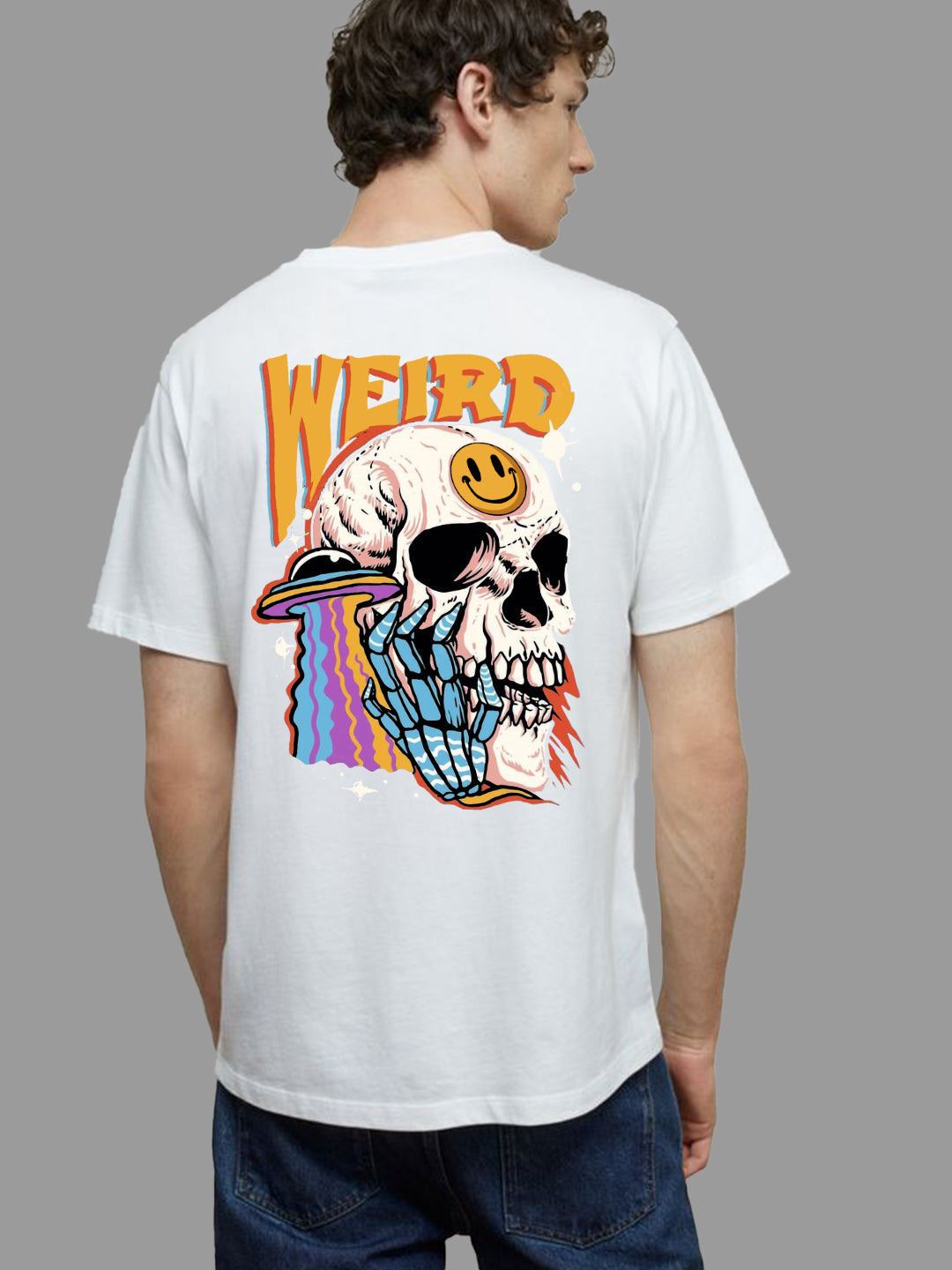 Broon Men White Printed Round Neck T-Shirt