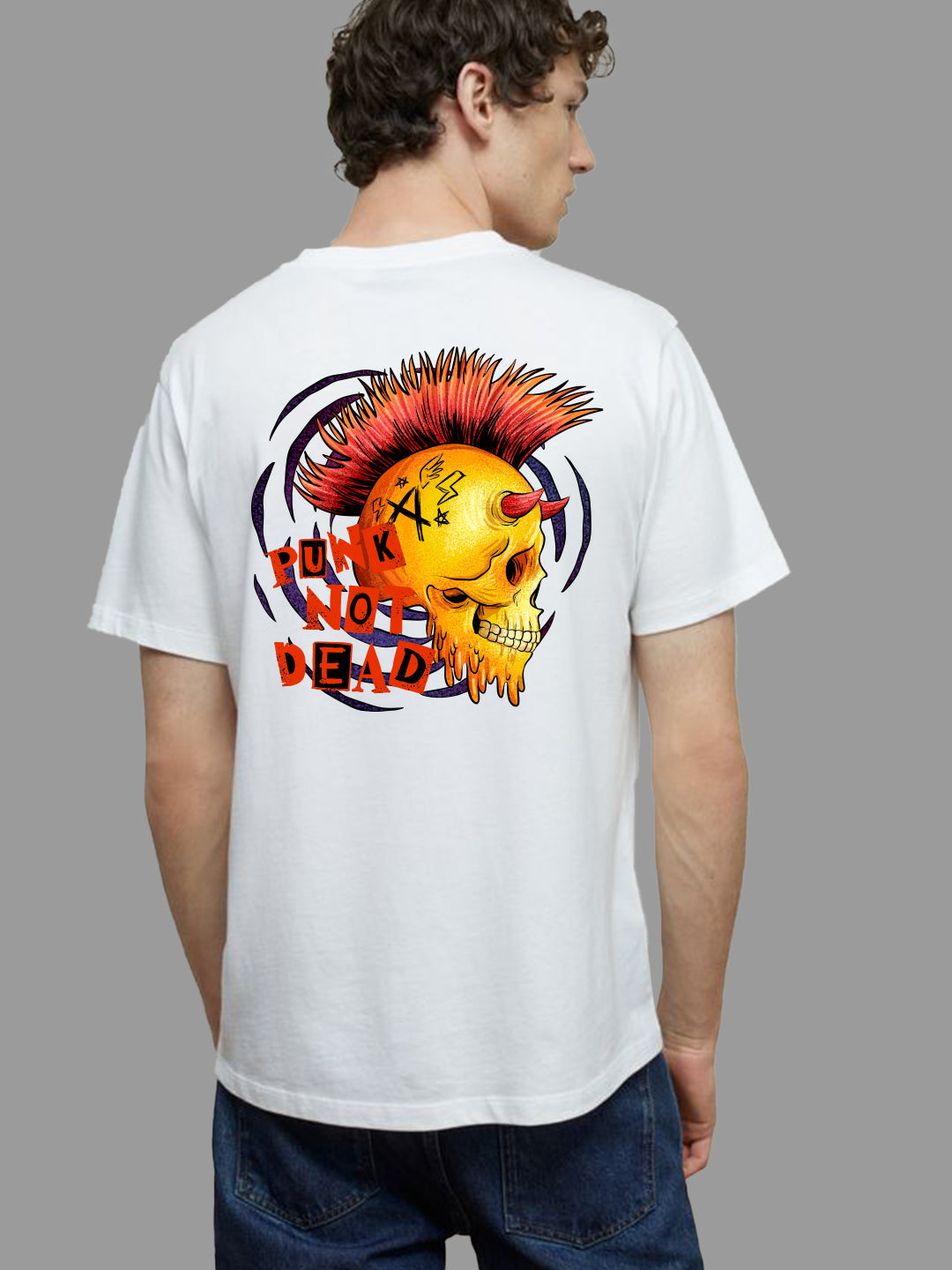 Broon Men White Printed Round Neck T-Shirt