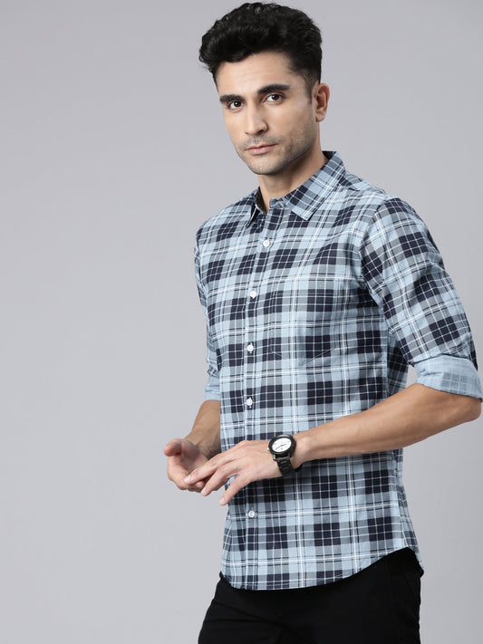 Men Light Blue Printed Pure Cotton Full Sleeve Casual Shirt