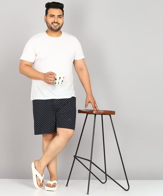 Men Plus Size Navy Blue Printed Boxer