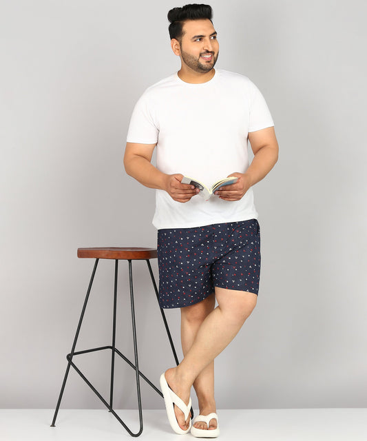 Men Plus Size Navy Blue and Red Printed Boxer