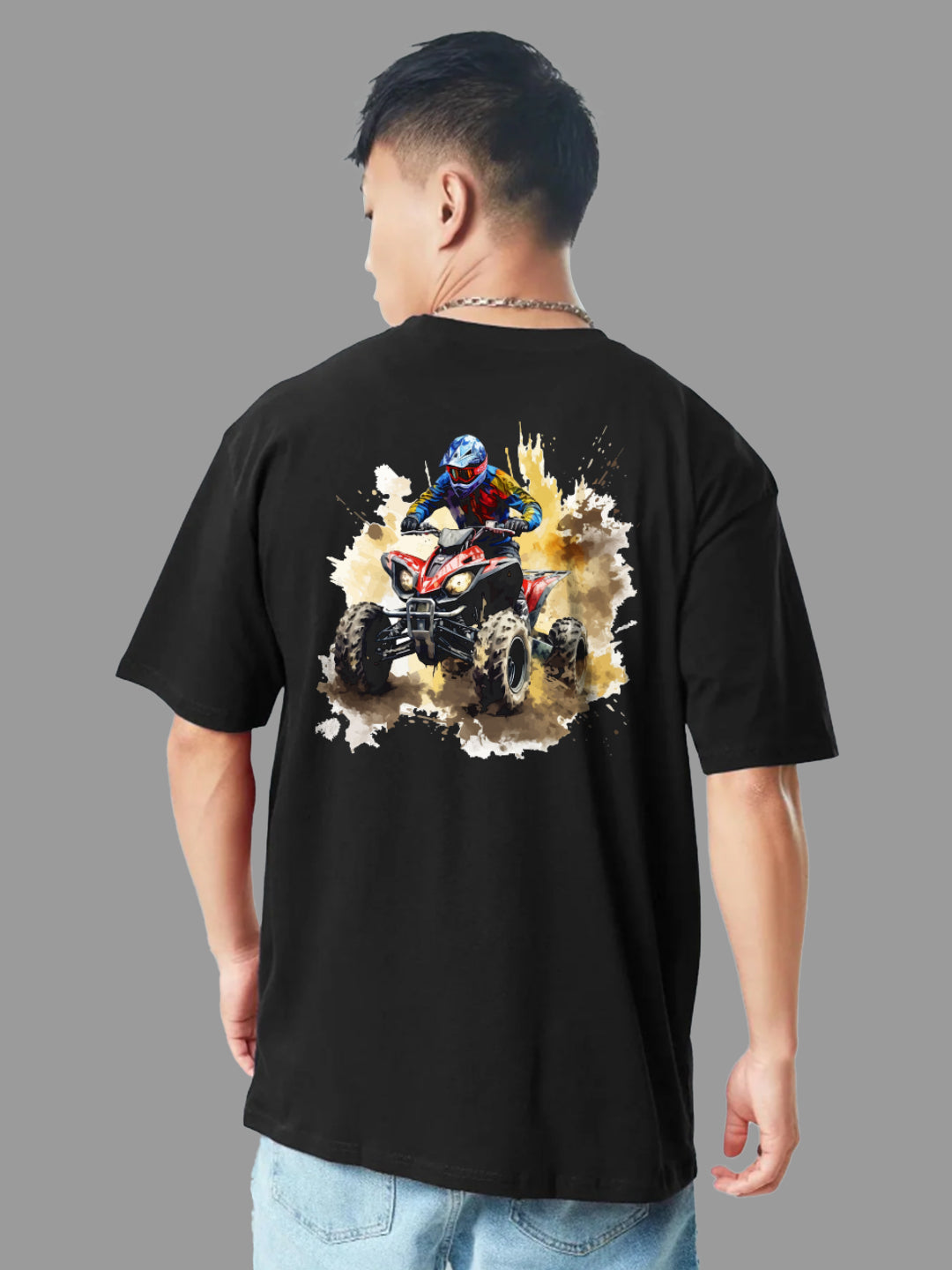 Broon Men Black Printed Oversize Round Neck T-Shirt