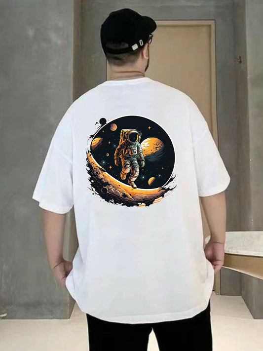 Broon Men White Printed Oversize Round Neck T-Shirt