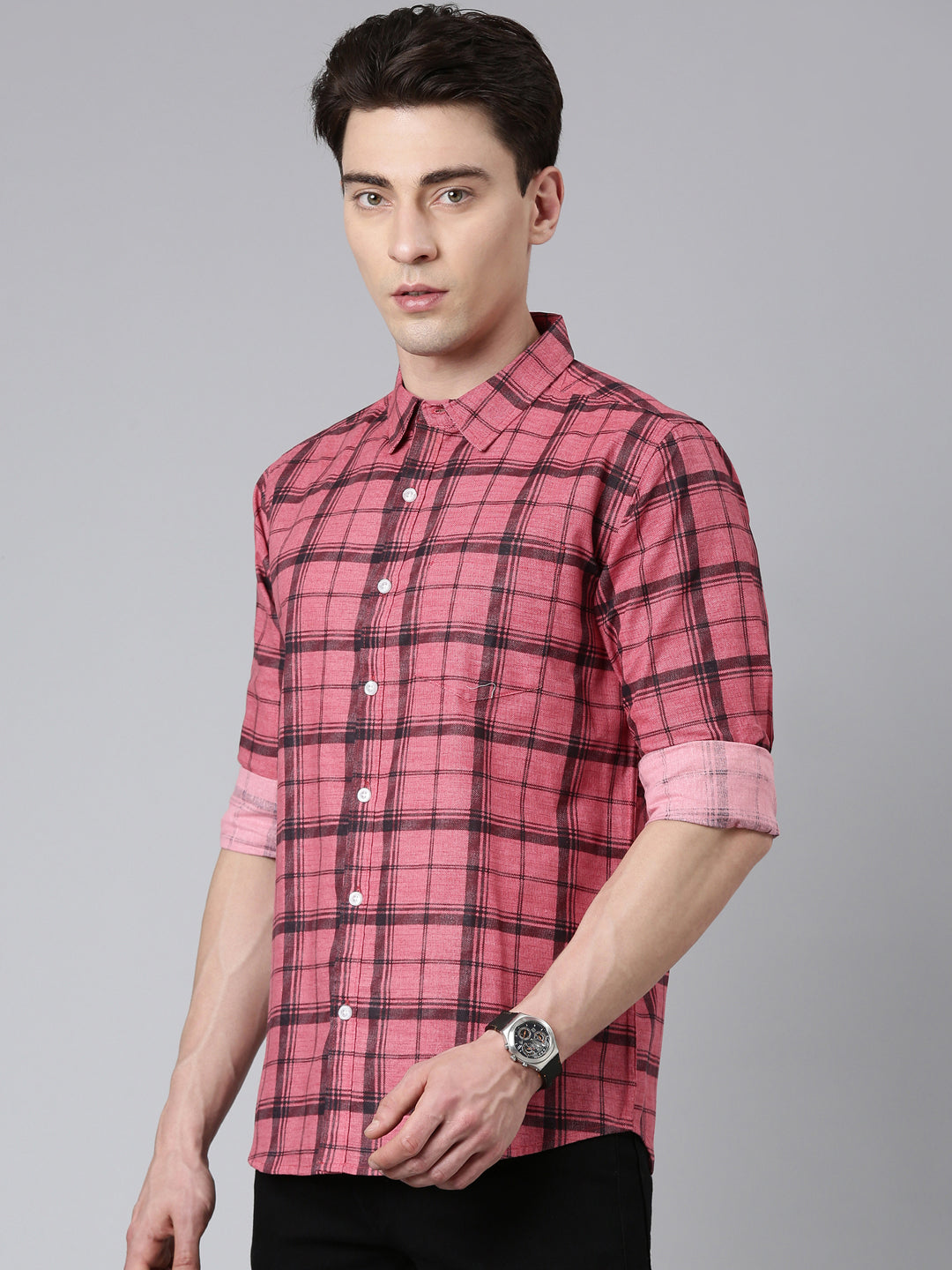 Pink Checkered Pure Cotton Full Sleeve Shirt