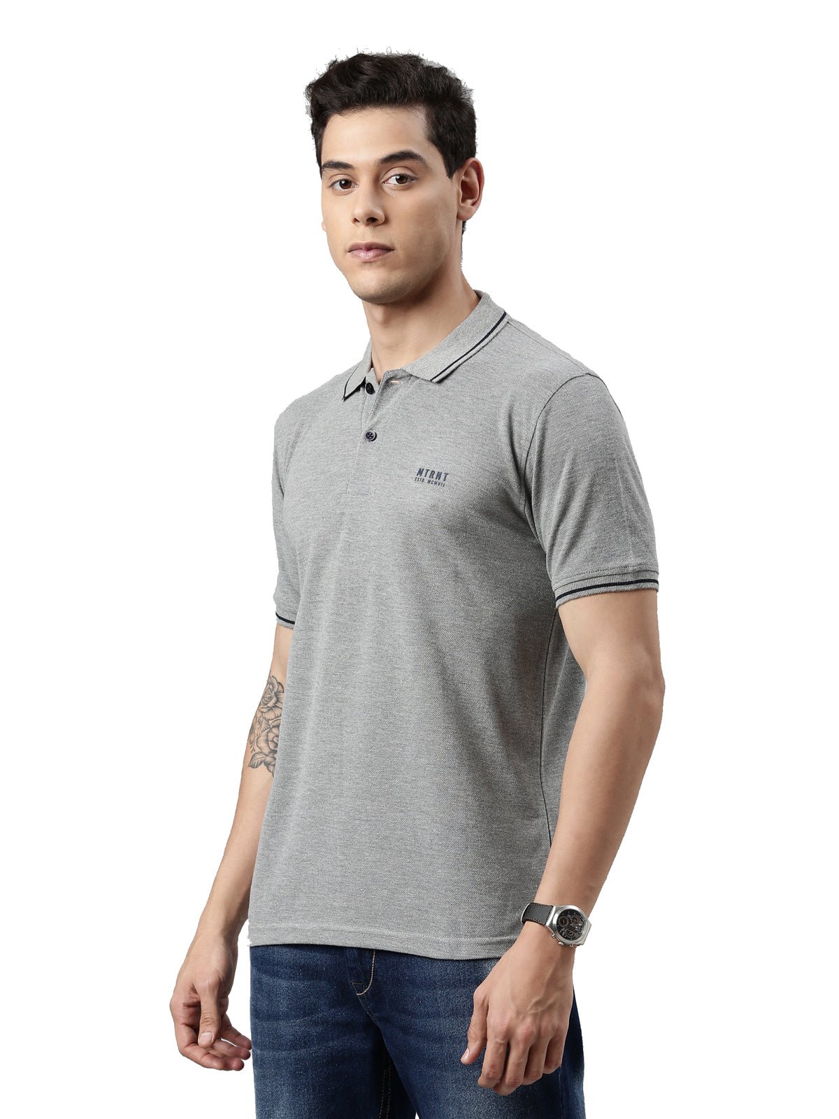 Men Solid Polo Collar Grey Melange T-shirt