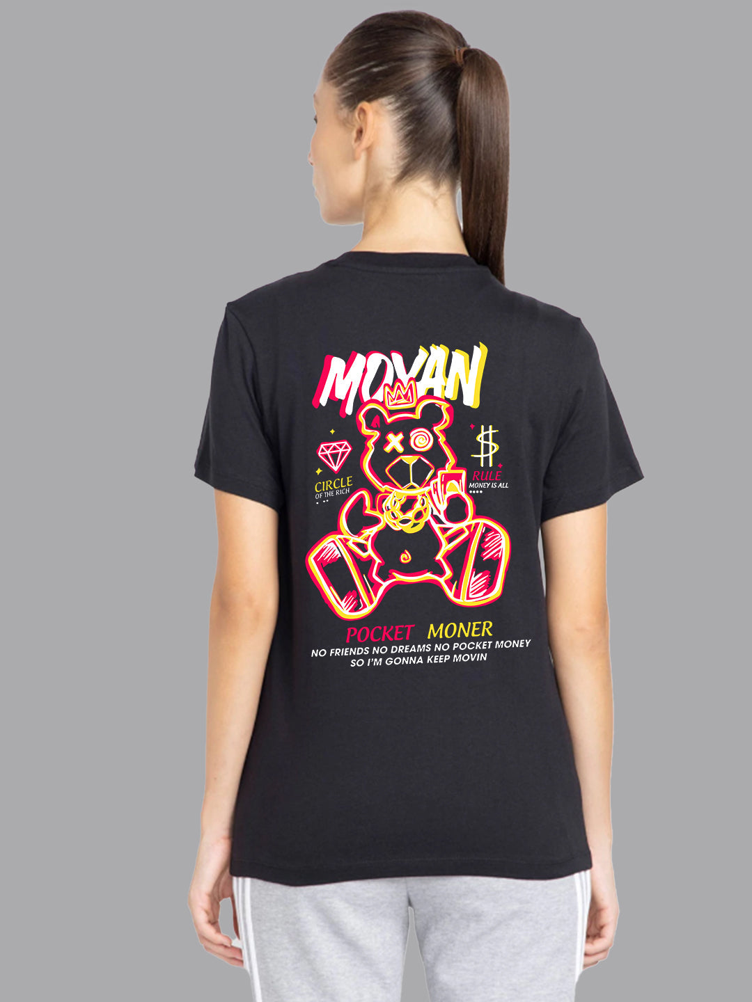 Broon Women Printed Round Neck Black T-Shirt