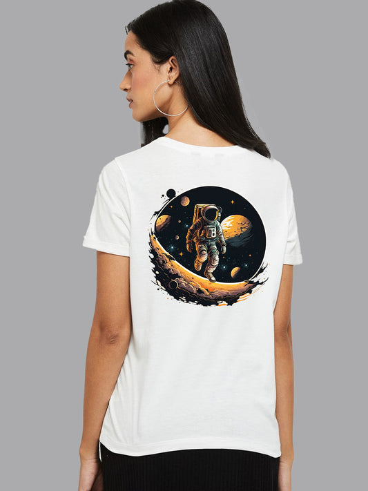 Broon Women Printed Round Neck White T-Shirt