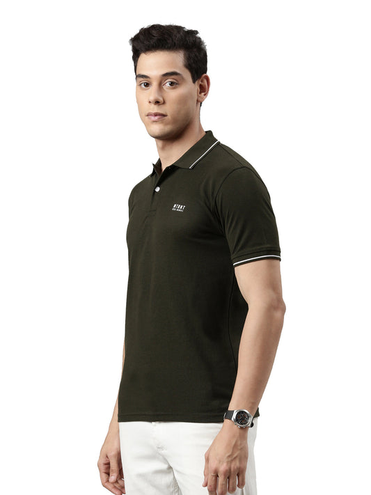 Men Solid Polo Collar Olive T-shirt