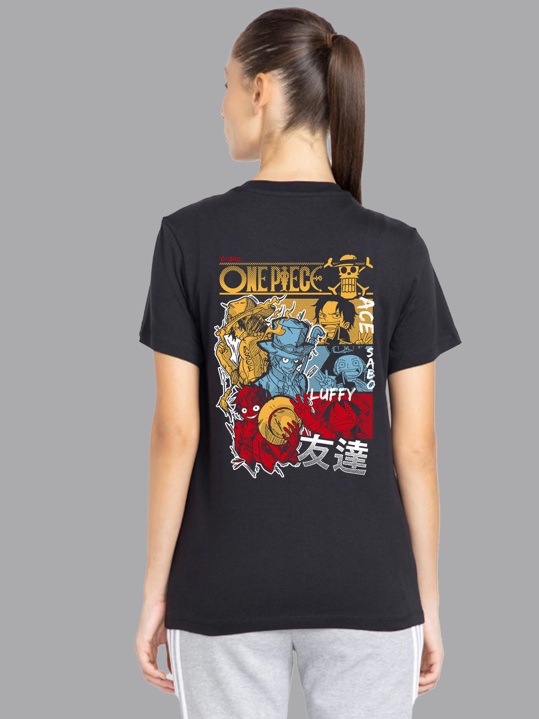 Broon Women Printed Round Neck Black T-Shirt