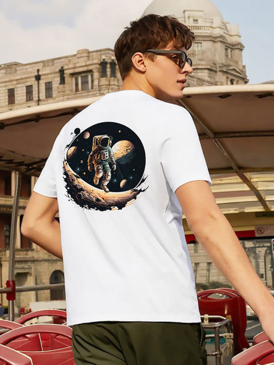 Broon Men White Printed Round Neck T-Shirt