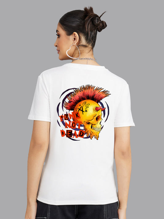 Broon Women Printed Round Neck White T-Shirt