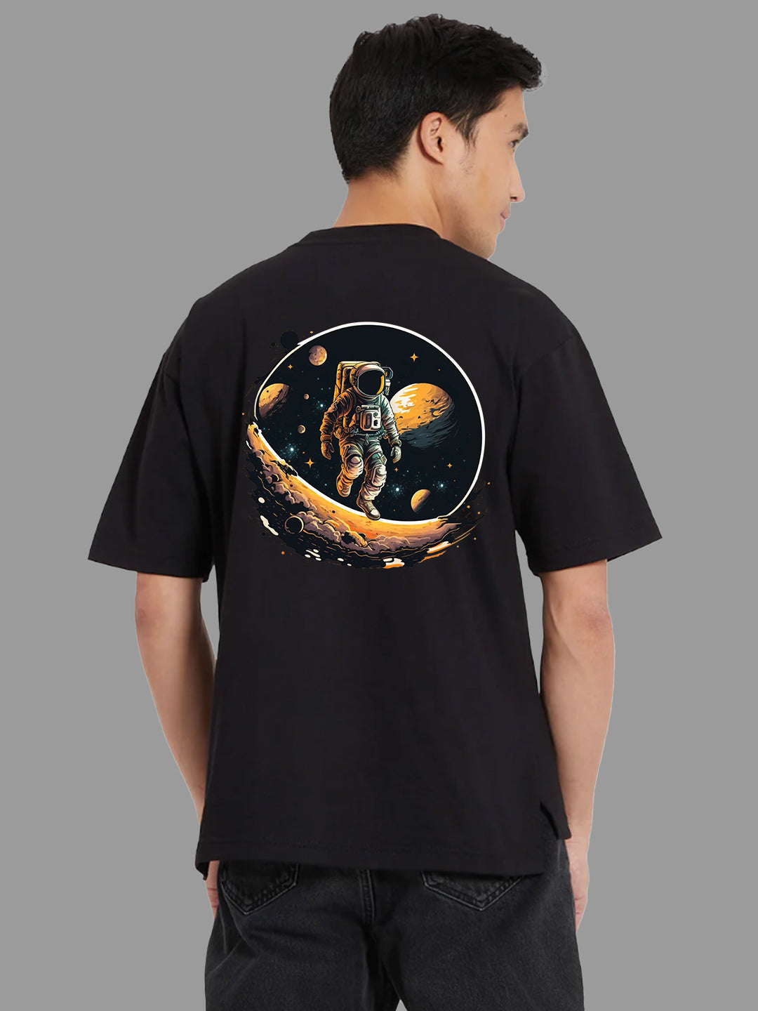 Broon Men Black Printed Oversize Round Neck T-Shirt